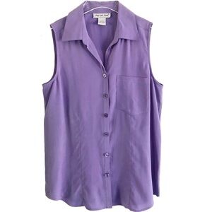 Anna And Frank Silk Sleeveless Button Front Blouse Purple Small